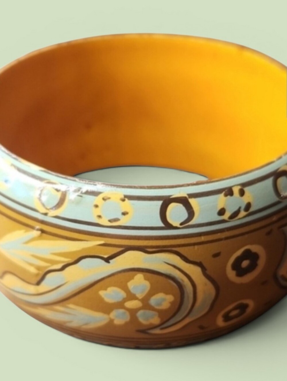 Vintage Chunky Lucite Bangle Bracelet Retro Mod Mustard Mint Wide